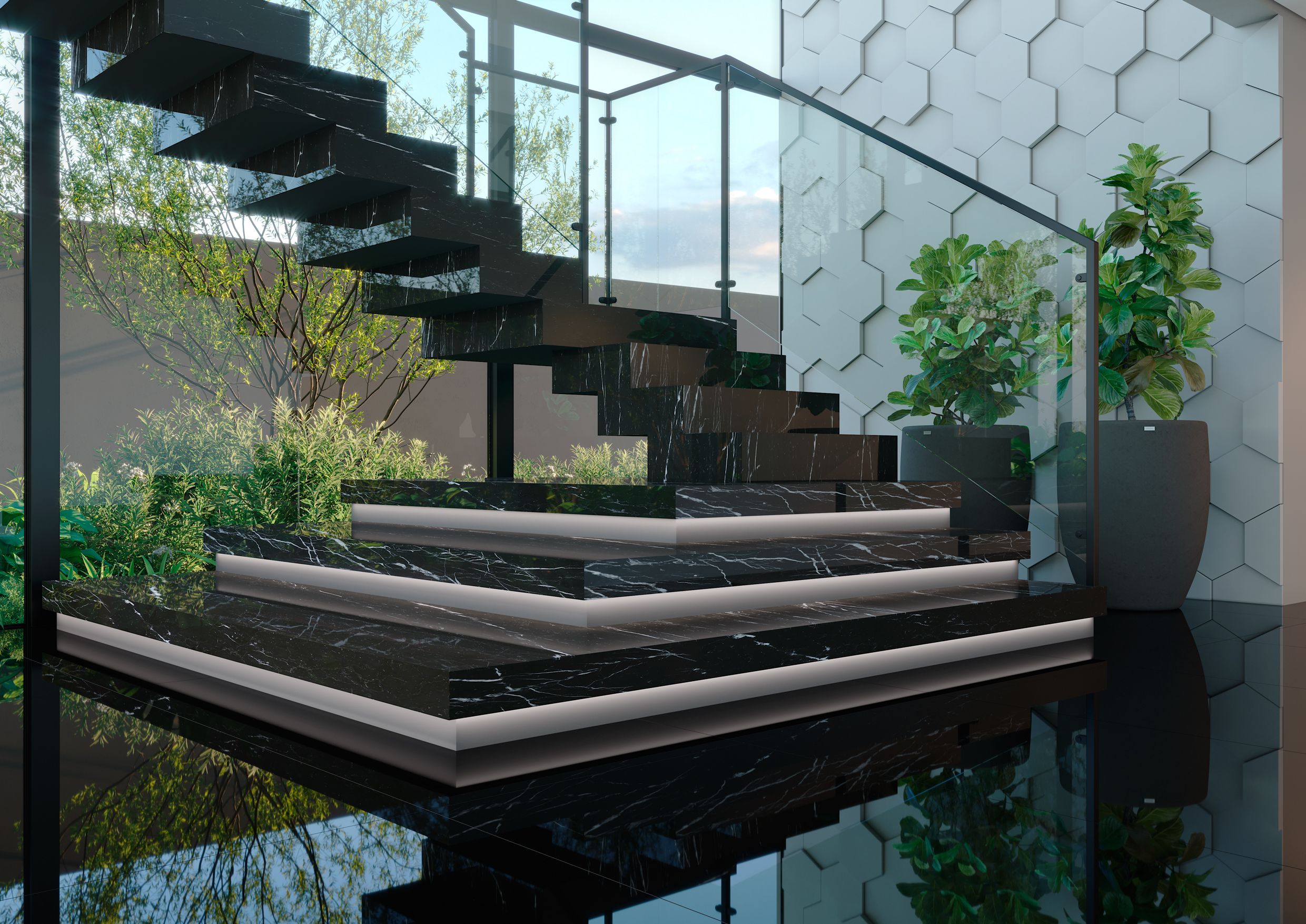 Decortiles - Escadas de lastras de porcelanato encantam e surpreendem
