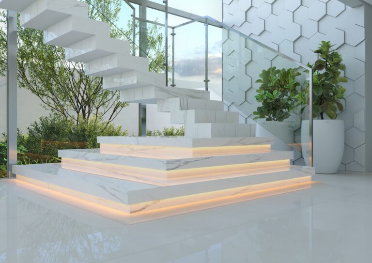 Decortiles - Escadas de lastras de porcelanato encantam e surpreendem